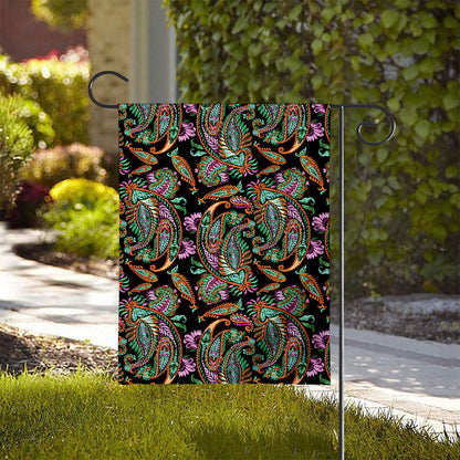Green Orange And Pink Paisley Print House Flag
