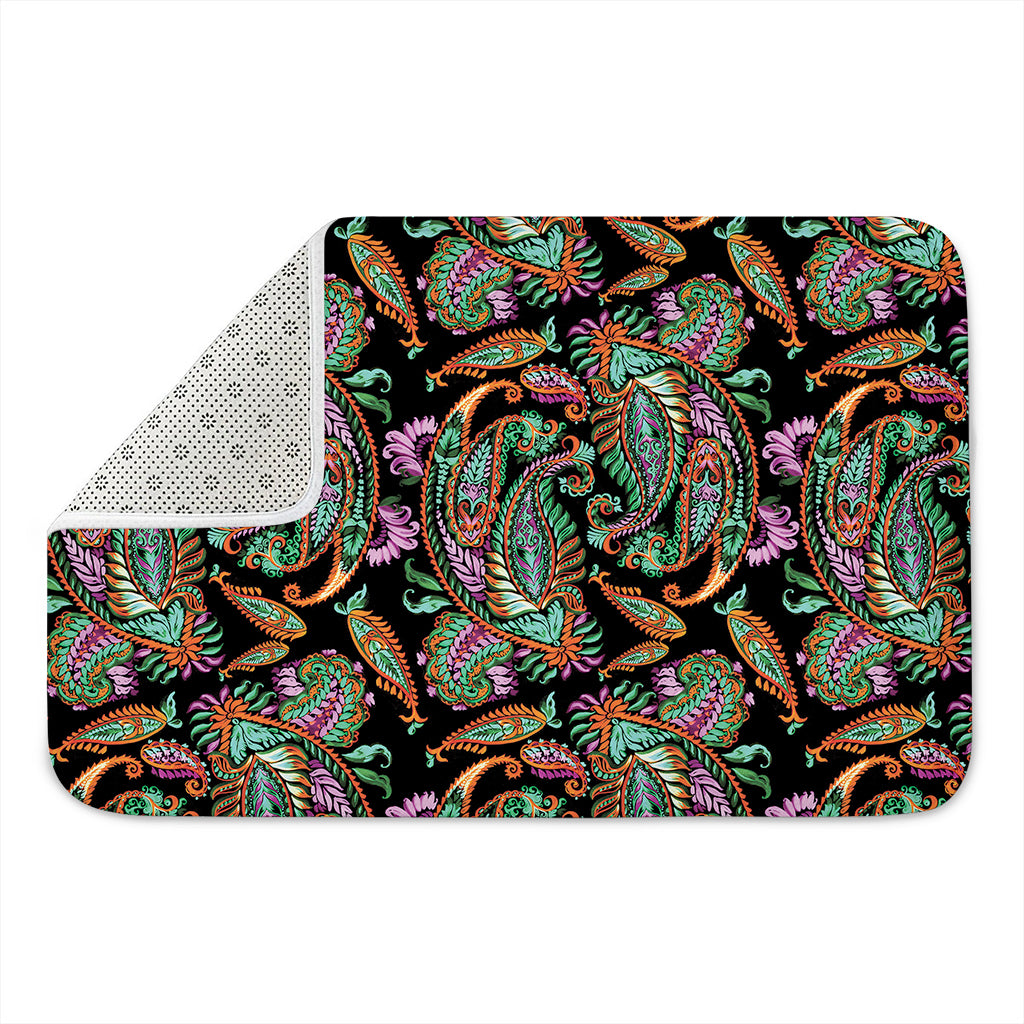 Green Orange And Pink Paisley Print Indoor Door Mat