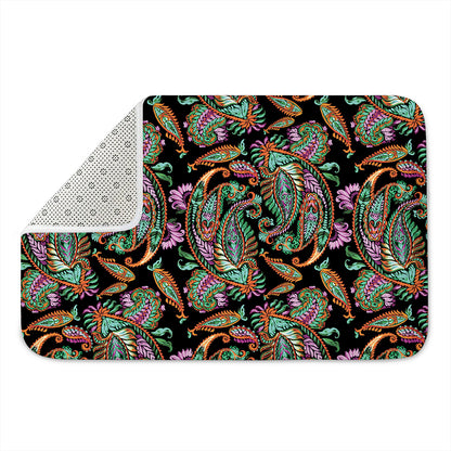 Green Orange And Pink Paisley Print Indoor Door Mat