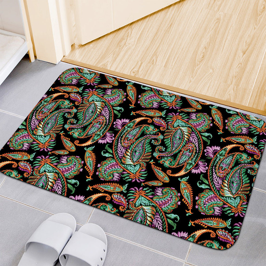 Green Orange And Pink Paisley Print Indoor Door Mat