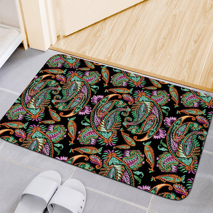 Green Orange And Pink Paisley Print Indoor Door Mat