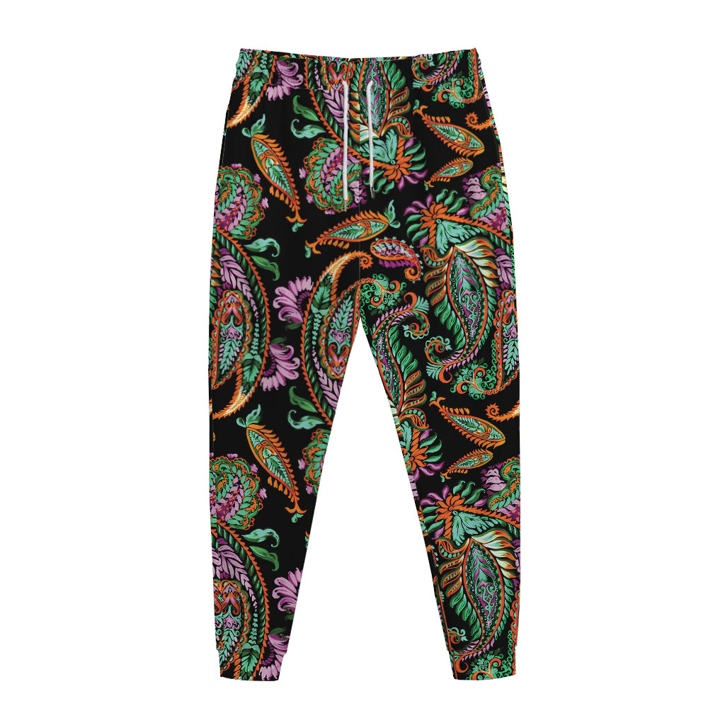 Green Orange And Pink Paisley Print Jogger Pants