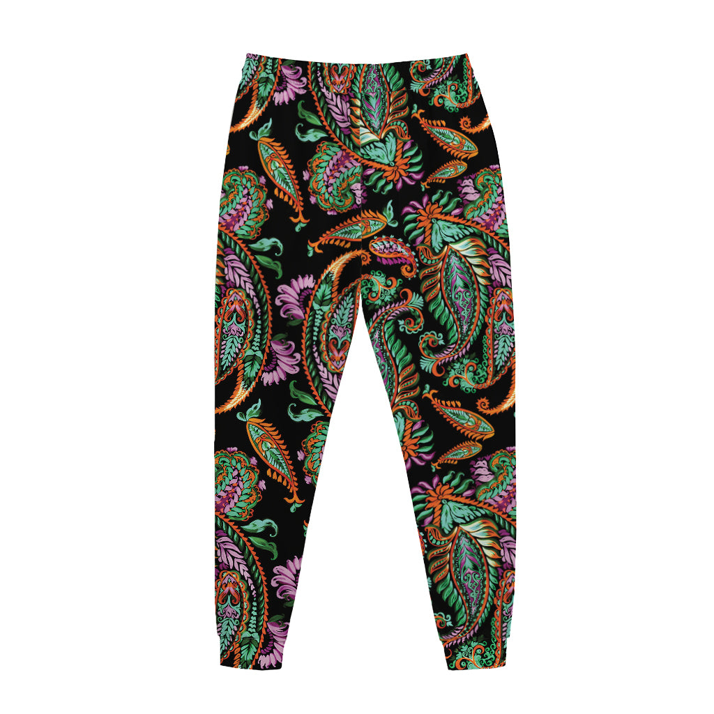 Green Orange And Pink Paisley Print Jogger Pants