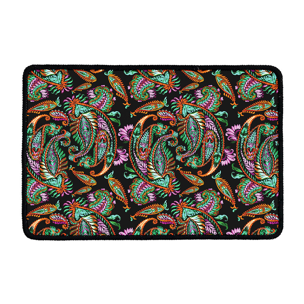 Green Orange And Pink Paisley Print Kitchen Mat