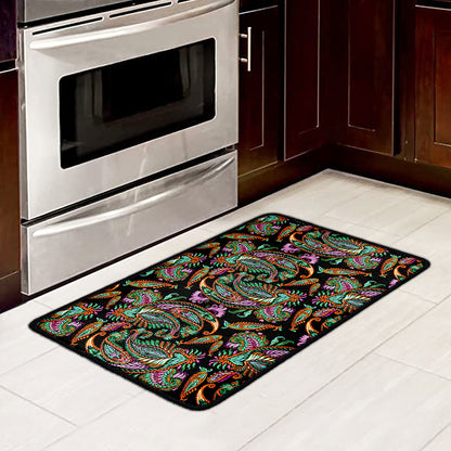 Green Orange And Pink Paisley Print Kitchen Mat