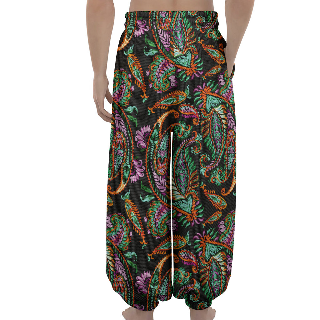 Green Orange And Pink Paisley Print Lantern Pants