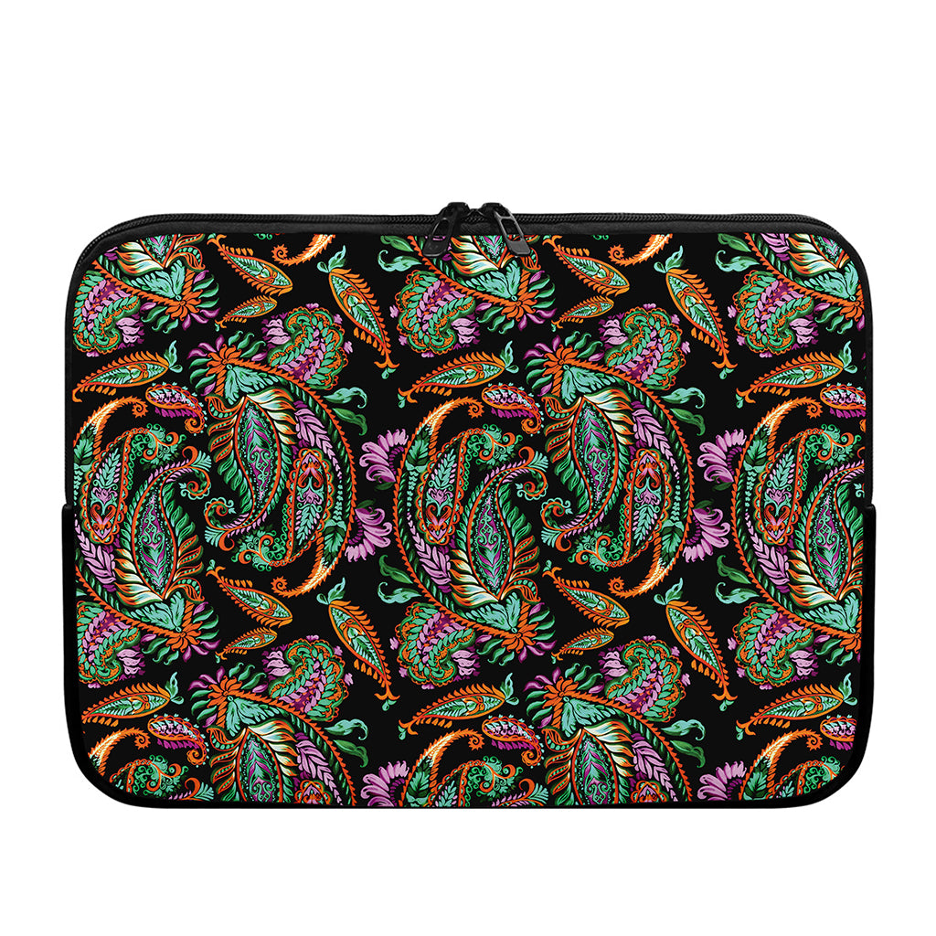 Green Orange And Pink Paisley Print Laptop Sleeve