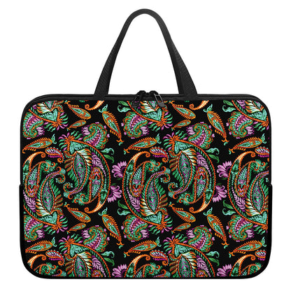 Green Orange And Pink Paisley Print Laptop Sleeve With Handle