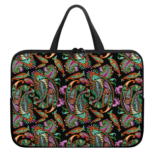 Green Orange And Pink Paisley Print Laptop Sleeve With Handle