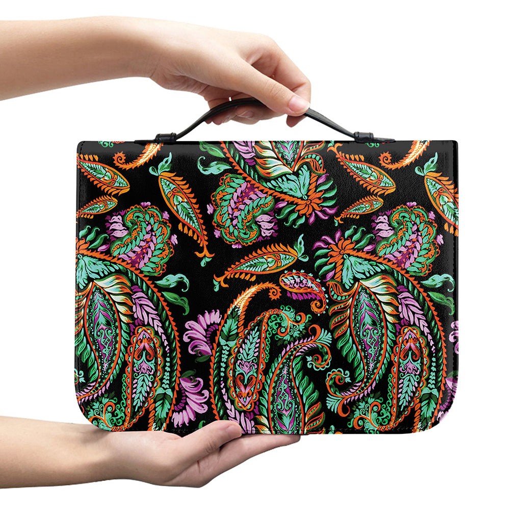 Green Orange And Pink Paisley Print Leather Bible Cover