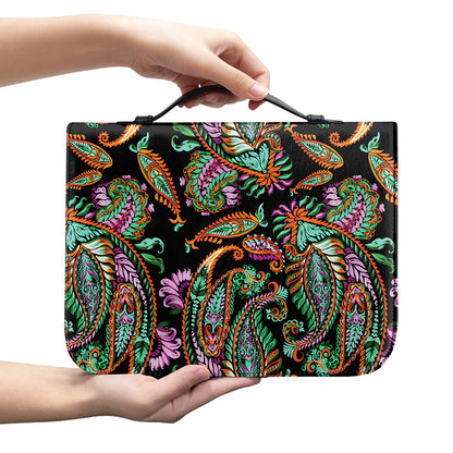 Green Orange And Pink Paisley Print Leather Bible Cover