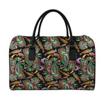 Green Orange And Pink Paisley Print Leather Duffle Bag