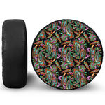 Green Orange And Pink Paisley Print Leather Spare Tire Cover