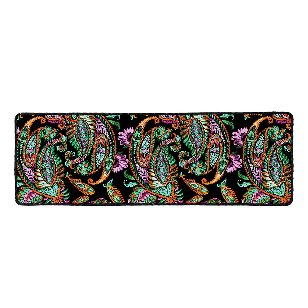 Green Orange And Pink Paisley Print Long Kitchen Mat