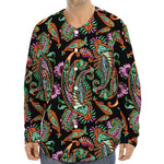 Green Orange And Pink Paisley Print Long Sleeve Baseball Jersey