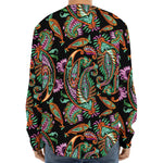 Green Orange And Pink Paisley Print Long Sleeve Baseball Jersey