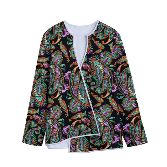 Green Orange And Pink Paisley Print Long Sleeve Short Coat