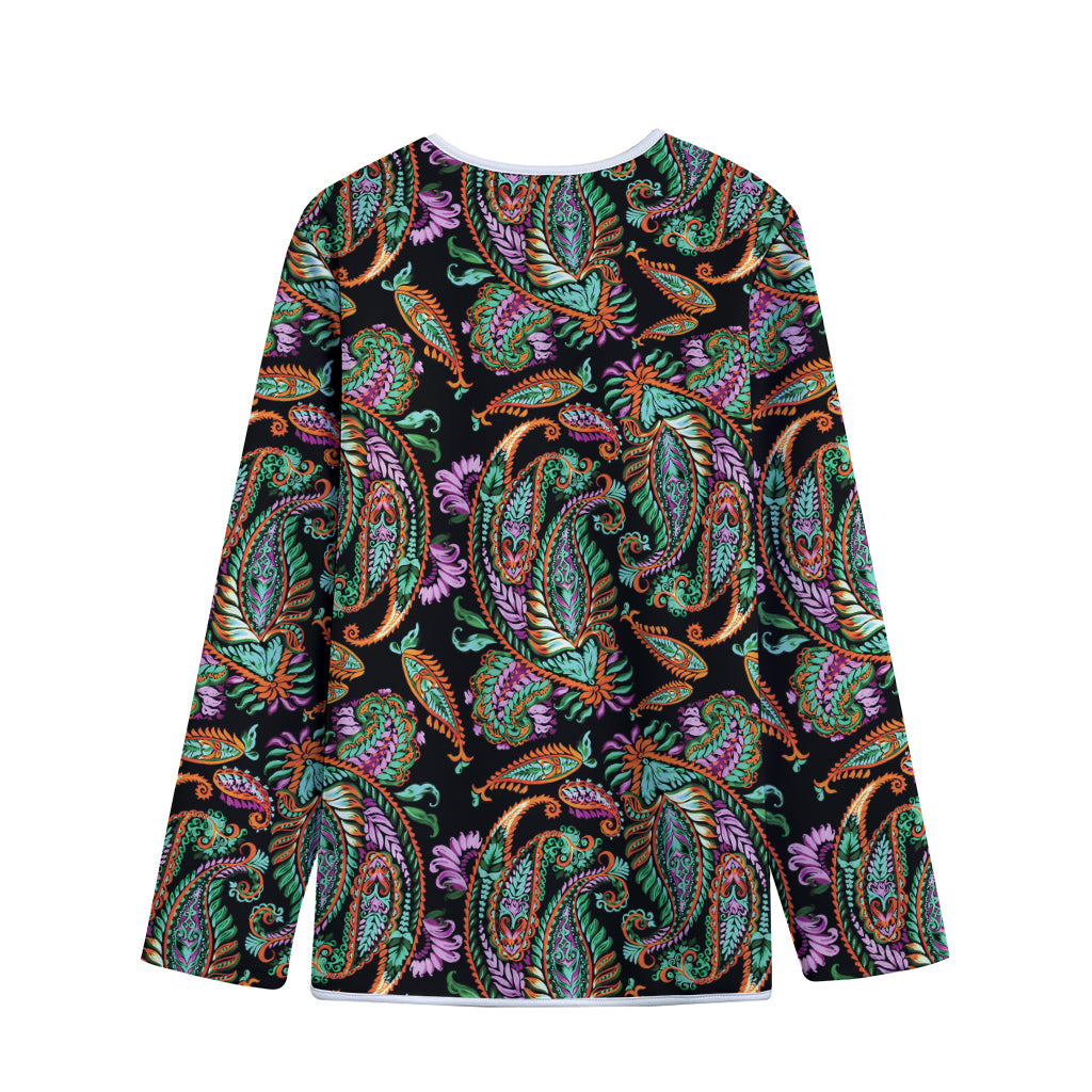 Green Orange And Pink Paisley Print Long Sleeve Short Coat