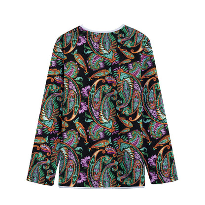 Green Orange And Pink Paisley Print Long Sleeve Short Coat