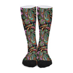Green Orange And Pink Paisley Print Long Socks