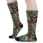 Green Orange And Pink Paisley Print Long Socks