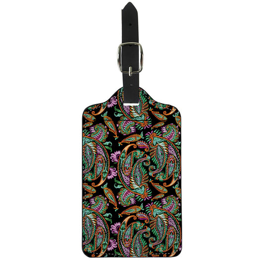 Green Orange And Pink Paisley Print Luggage Tag