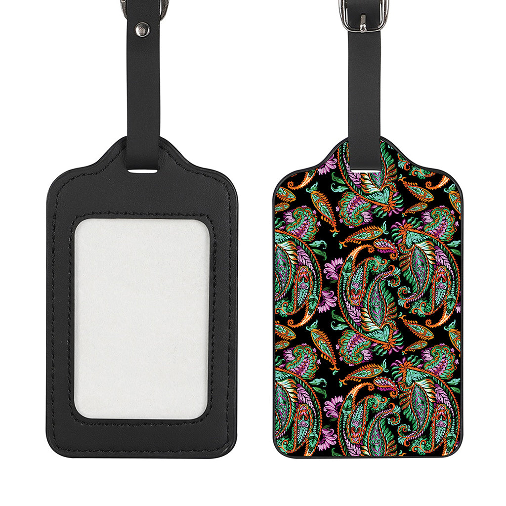 Green Orange And Pink Paisley Print Luggage Tag