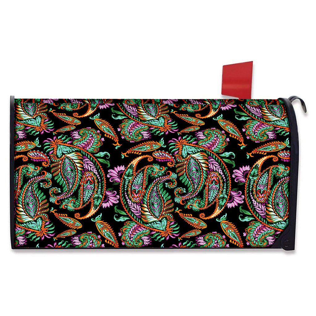 Green Orange And Pink Paisley Print Mailbox Cover