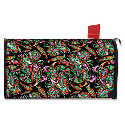 Green Orange And Pink Paisley Print Mailbox Cover