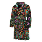 Green Orange And Pink Paisley Print Men's Bathrobe