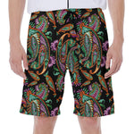 Green Orange And Pink Paisley Print Men's Beach Shorts