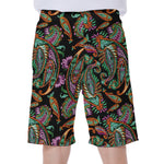 Green Orange And Pink Paisley Print Men's Beach Shorts