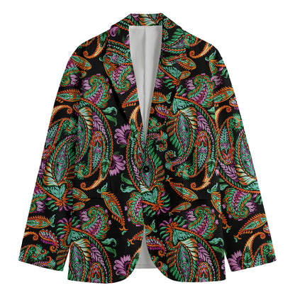 Green Orange And Pink Paisley Print Men's Blazer
