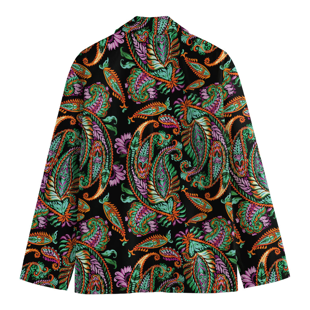Green Orange And Pink Paisley Print Men's Blazer