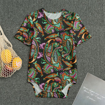 Green Orange And Pink Paisley Print Men's Bodysuit