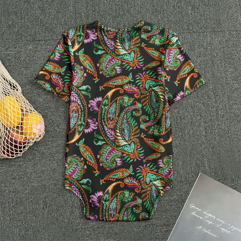Green Orange And Pink Paisley Print Men's Bodysuit