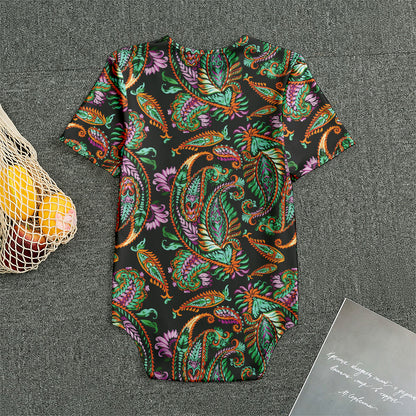 Green Orange And Pink Paisley Print Men's Bodysuit