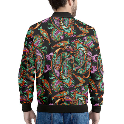 Green Orange And Pink Paisley Print Men's Bomber Jacket