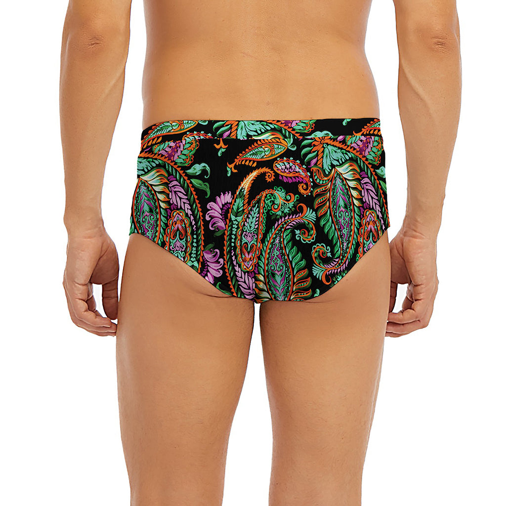Green Orange And Pink Paisley Print Men's Briefs