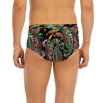 Green Orange And Pink Paisley Print Men's Briefs