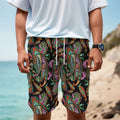 Green Orange And Pink Paisley Print Men's Cargo Shorts