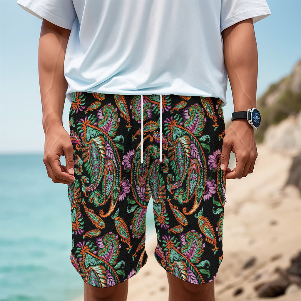 Green Orange And Pink Paisley Print Men's Cargo Shorts