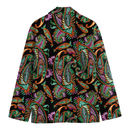 Green Orange And Pink Paisley Print Men's Cotton Blazer
