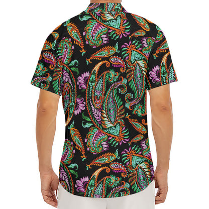 Green Orange And Pink Paisley Print Men's Deep V-Neck Shirt