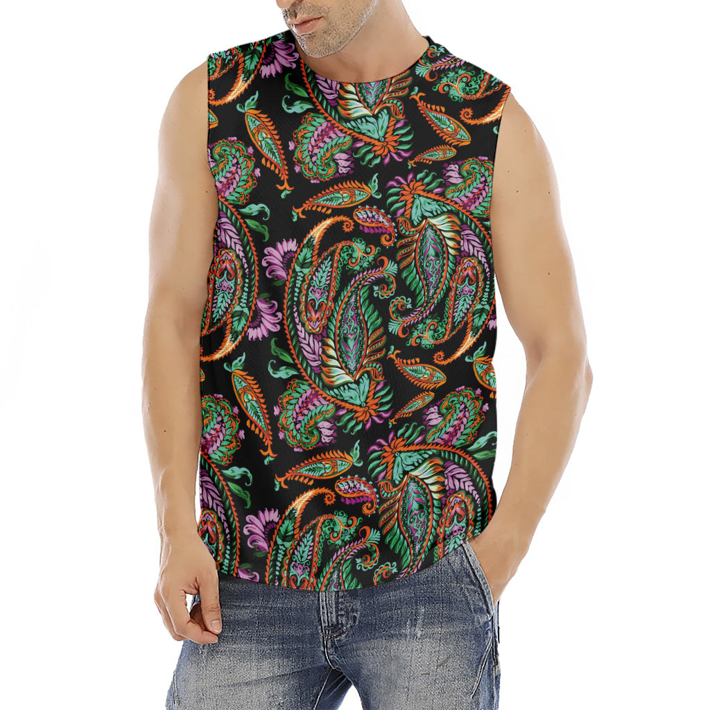 Green Orange And Pink Paisley Print Men's Fitness Tank Top