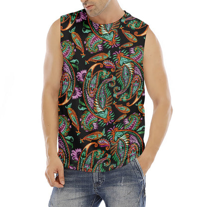 Green Orange And Pink Paisley Print Men's Fitness Tank Top