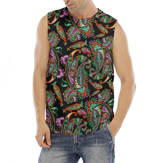 Green Orange And Pink Paisley Print Men's Fitness Tank Top