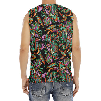 Green Orange And Pink Paisley Print Men's Fitness Tank Top