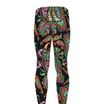 Green Orange And Pink Paisley Print Men's leggings