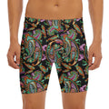 Green Orange And Pink Paisley Print Men's Long Boxer Briefs